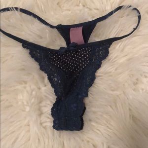 Navy blue polka dot g string
